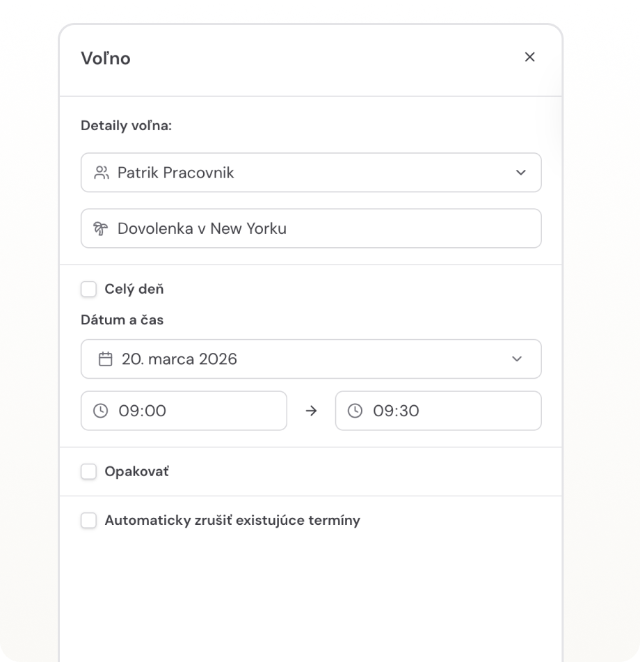 Blokování času, volno a automatické svátky