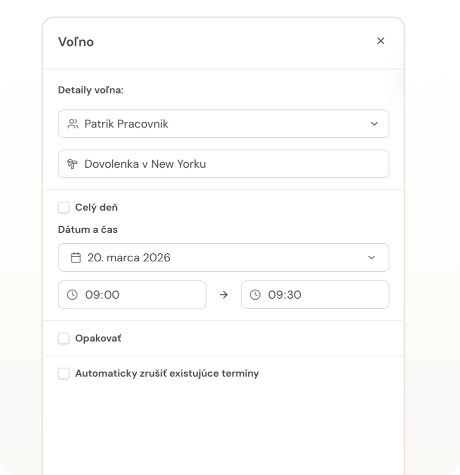 Blokování času, volno a automatické svátky