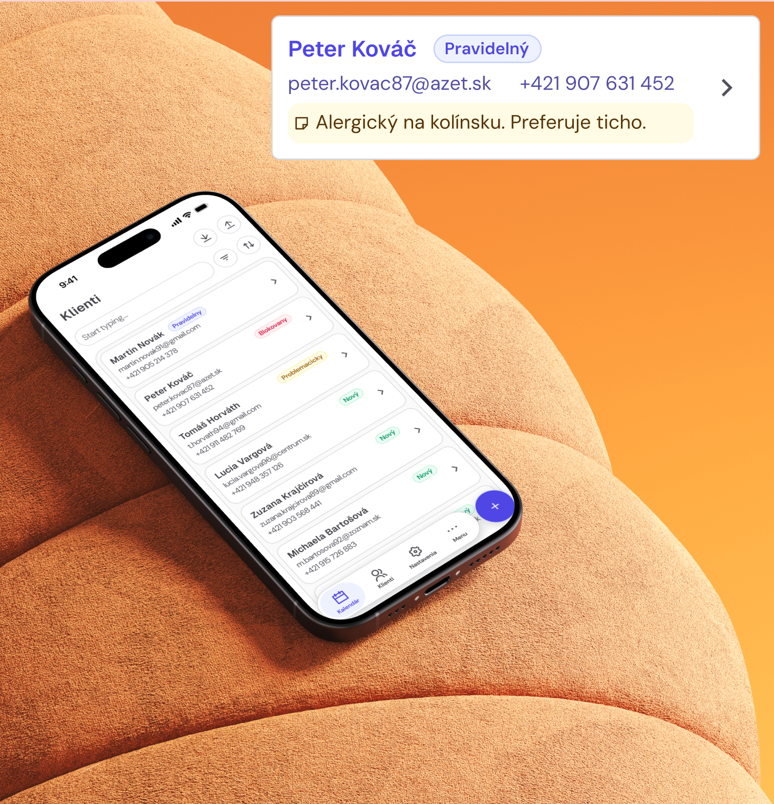 Client management with profile overview and contact information