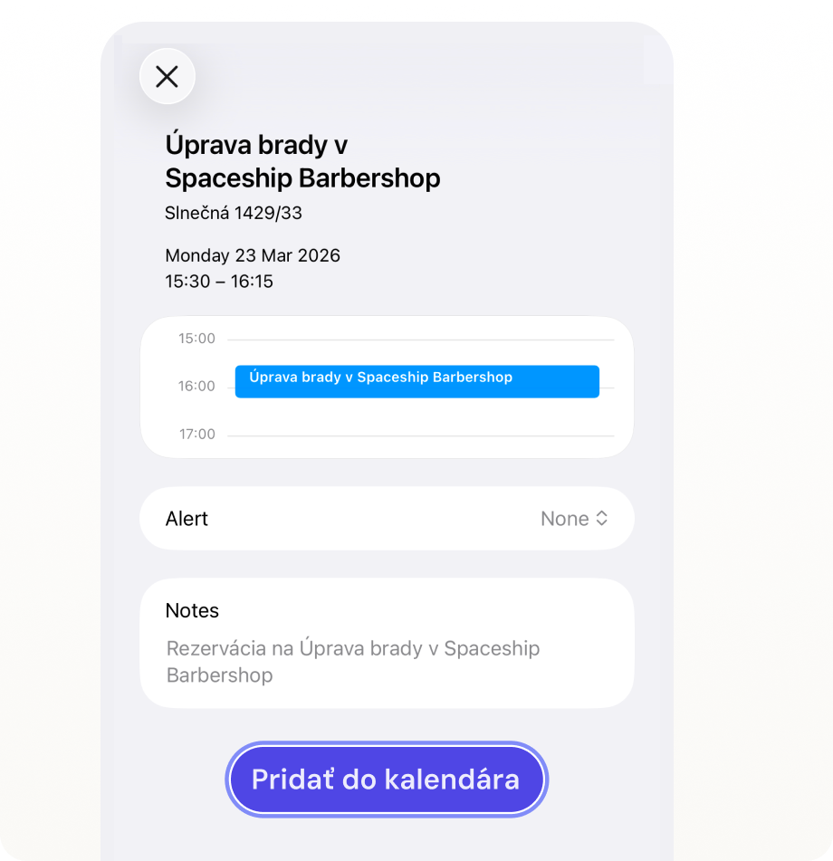 Přidání do kalendáře klienta