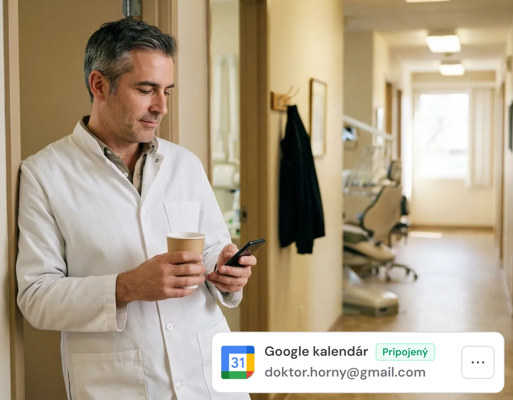 Klientka s mobilem v sekci Google kalendář