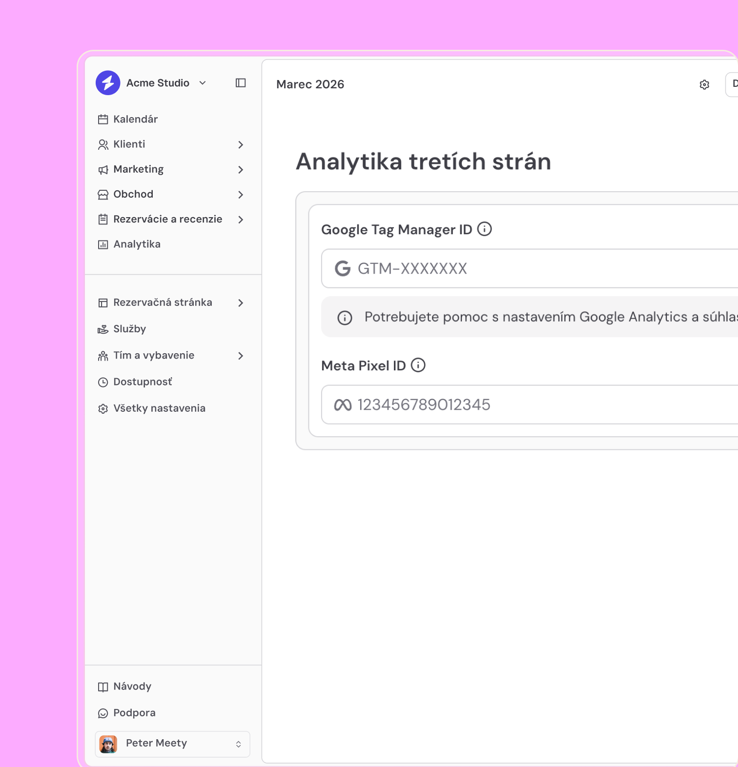 Přehled integrací Meety s kalendářem a kanály