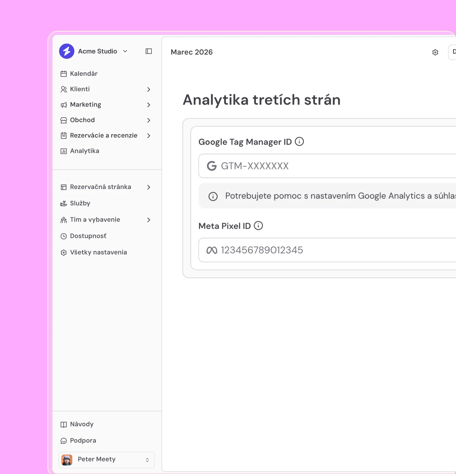 Přehled integrací Meety s kalendářem a kanály