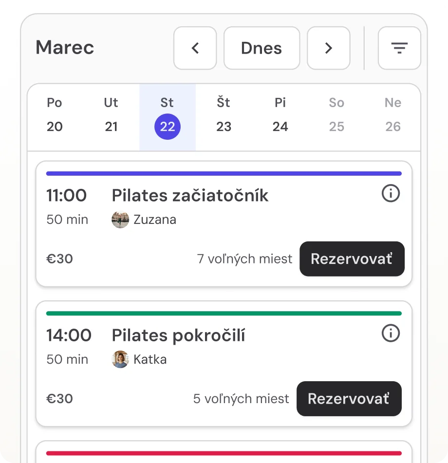 Rezervační kalendář - skvělý pro lekce