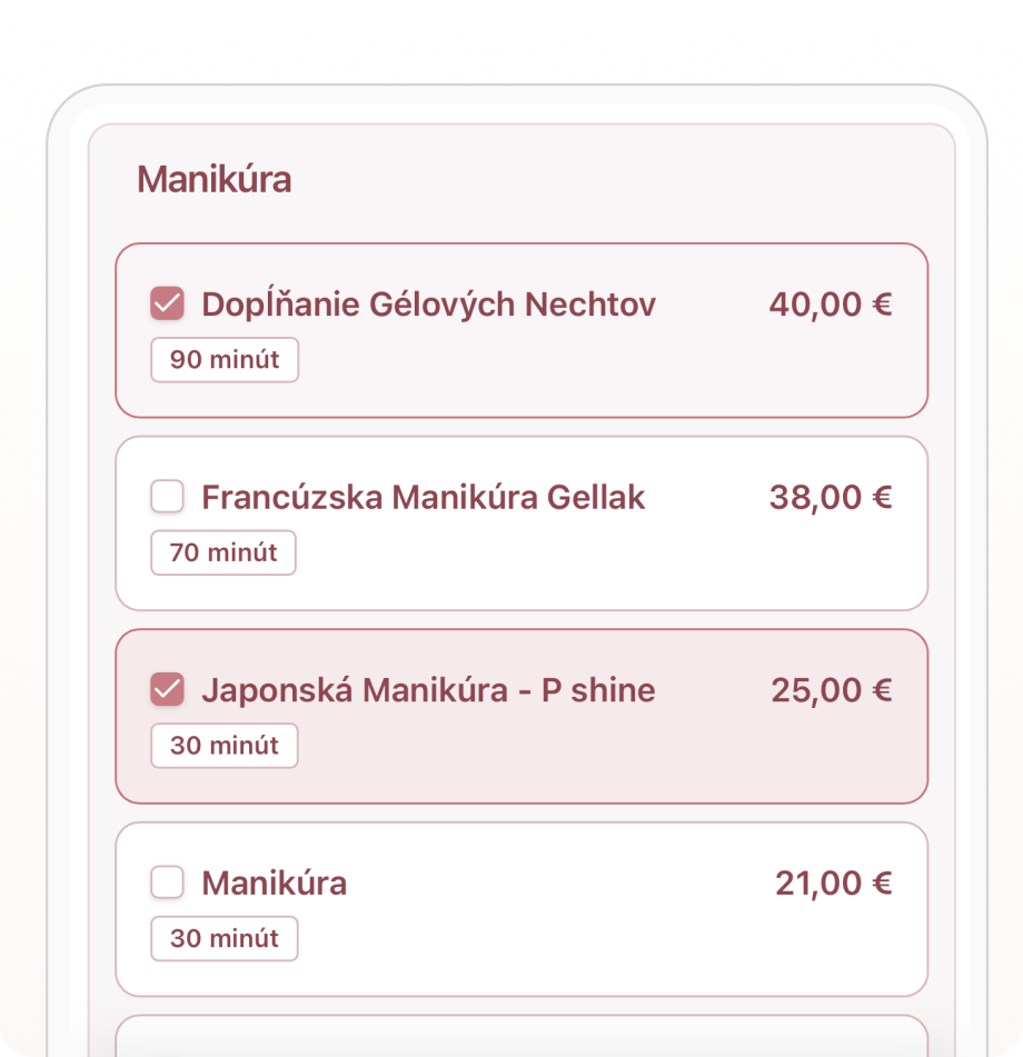 Výběr více služeb najednou