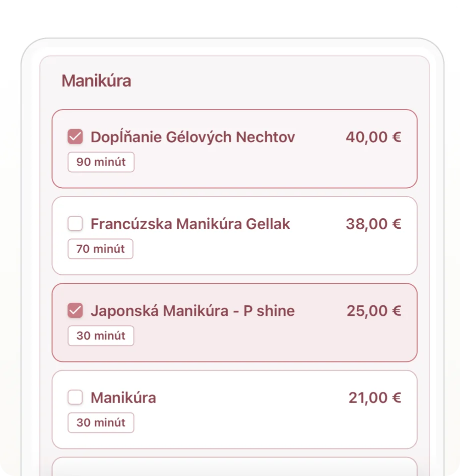 Výběr více služeb najednou