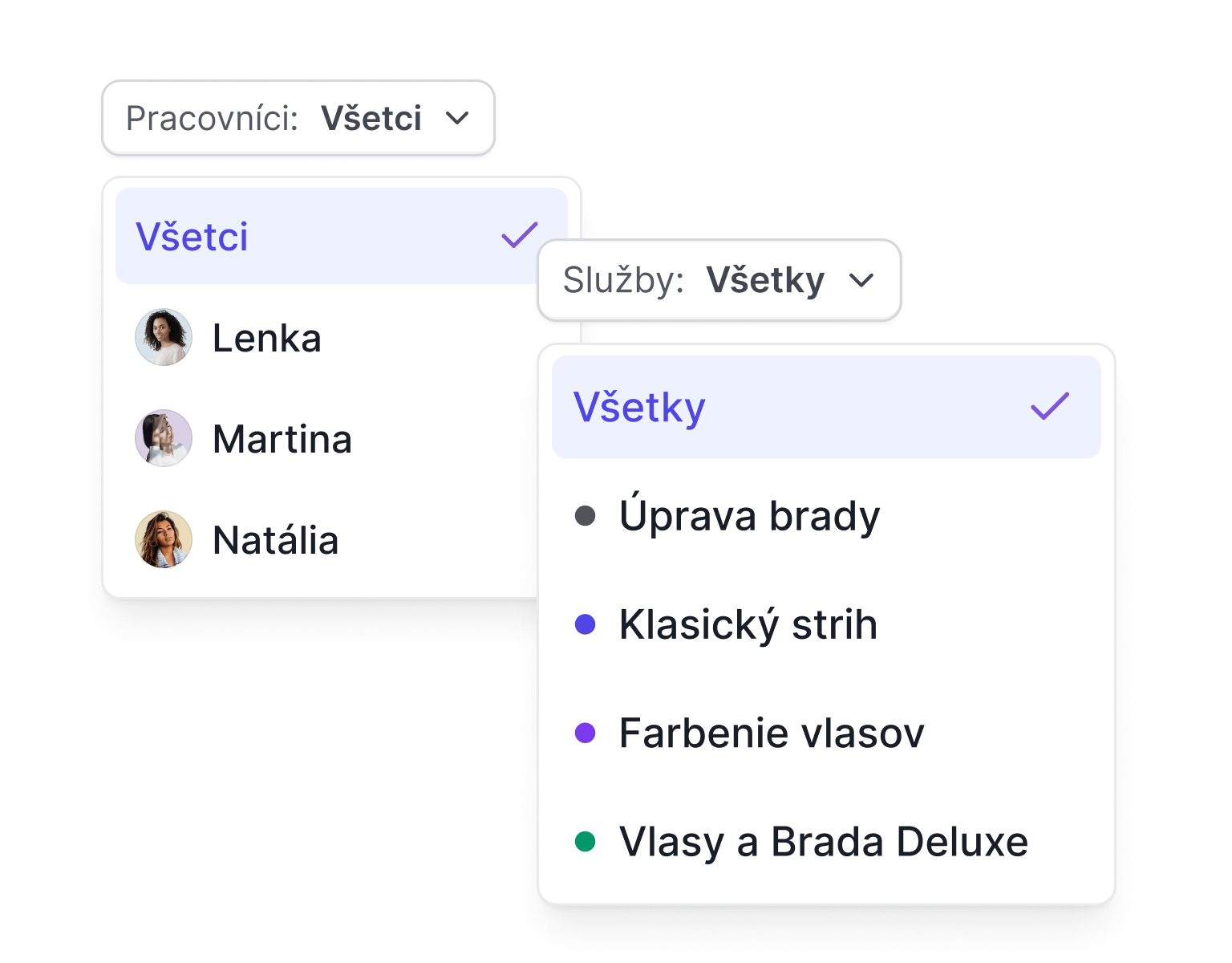 Filter by staff member or service