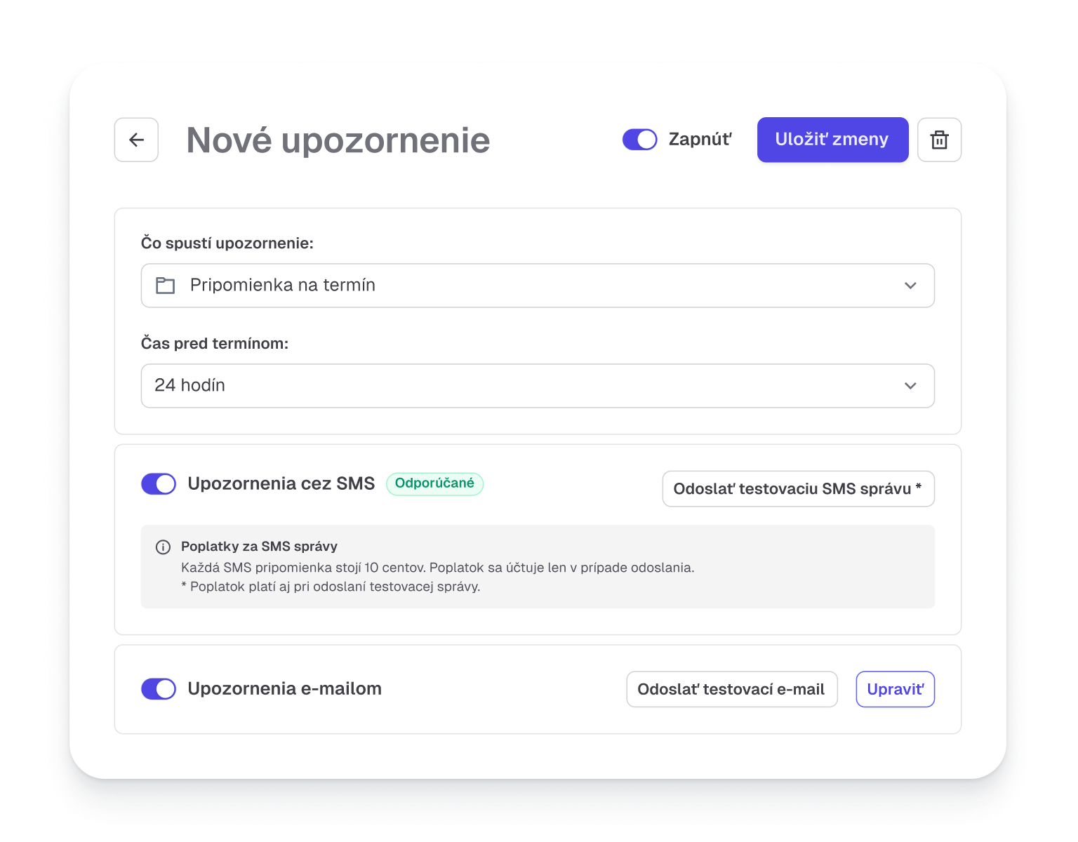 Nastavenie času pripomienky
